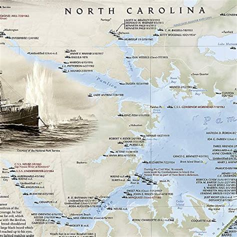 National Geographic Shipwrecks Of The Outer Banks Wall Map 28 X 36 In