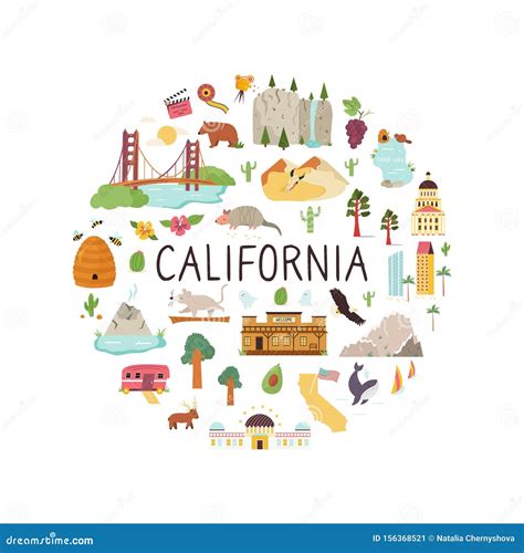 Abstract Print Design With Symbols Of California Stock Vector