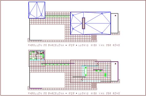 Pavilion Of Barcelona Floor Plan With Architectural View Dwg File Cadbull