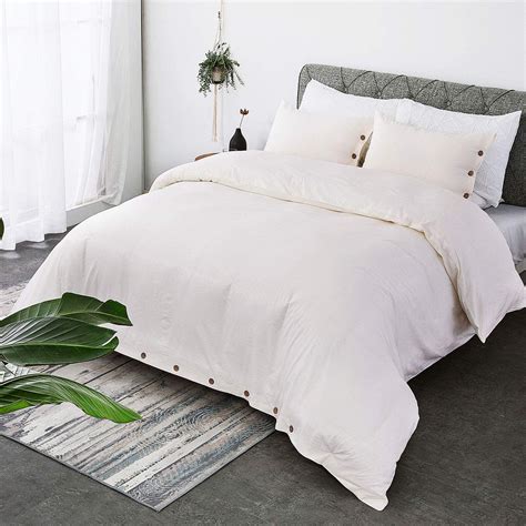Bedsure 100 Washed Cotton Duvet Cover Sets Queen Full Size Cream