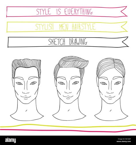 Handsome Young Man Hairstyle Fashion Beautytheme Hand Drawn Sketch