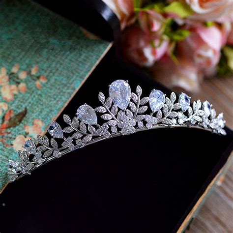 The Clover Full Zircon Tiara Bride Micro Pave Cz Crown Headband Wedding