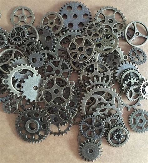 Bulk 100 Mixed Bronze Steampunk Gear Charms Clockwork Cog Wheel