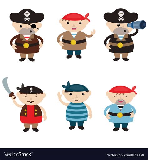 Set Of Cute Cartoon Pirates Royalty Free Vector Image
