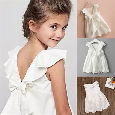 Pudcoco 2019 Toddler Kids Baby Girls White Knee Length Cotton Dress