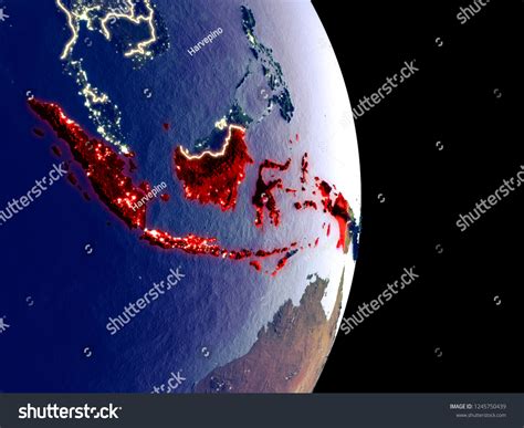 Satellite View Indonesia Night Visible Bright Stock Illustration