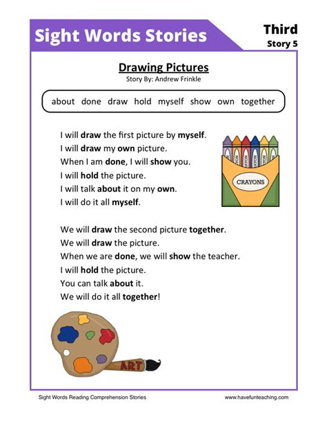 Each worksheet (as well as the spelling words) also includes a. Reading Comprehension Worksheet - Drawing Pictures