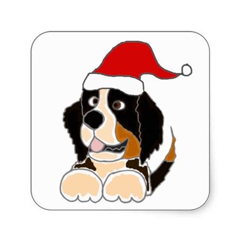 Bernese Mountain Dog In Santa Hat Christmas Art Square Sticker Zazzle