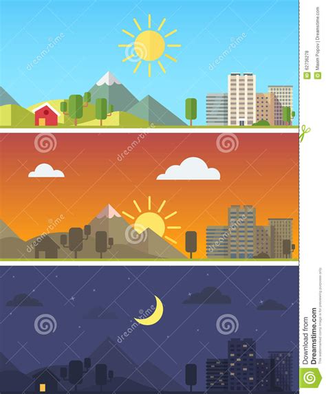 City And Landscape In Different Times Of Day Stock Vector Image 62736278
