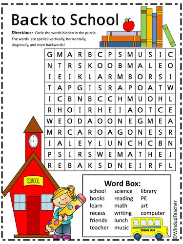 Back To School Word Search Hard Teaching Resources