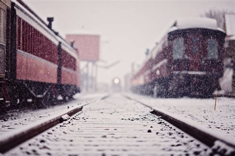 Wallpaper Monochrome Depth Of Field Snow Train Railway Morning
