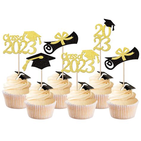Buy Rsstarxi 24 Pack 2023 Graduation Cupcake Toppers Gold Glitter Class