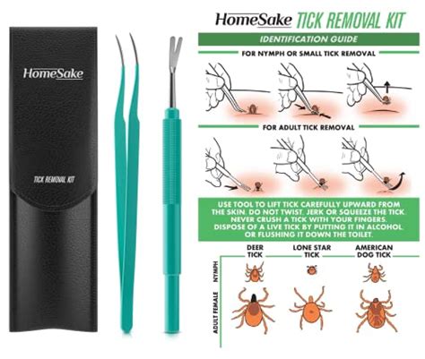 Homesake Tick Remover Tool And Tweezer Set For Humans Pets Stainless