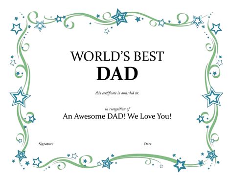 Fathers Day Worlds Best Dad Best Dad Certificate Templates