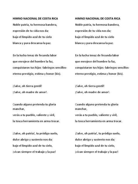 Himno Nacional De Costa Rica Himno Nacional De Costa Rica