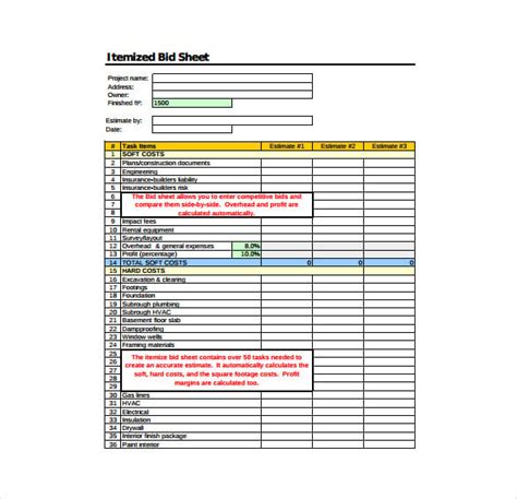 Bid Sheet Template 10 Free Word Pdf Documents Download