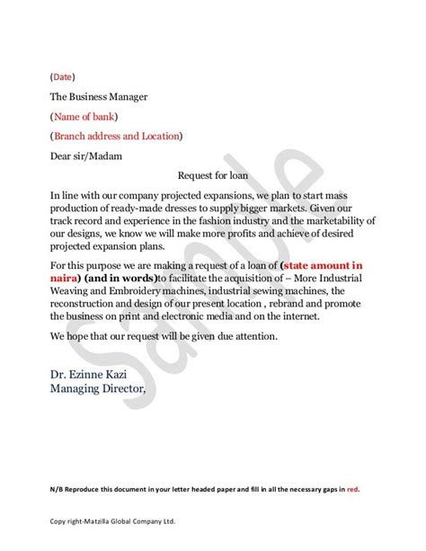 Sample loan application letter