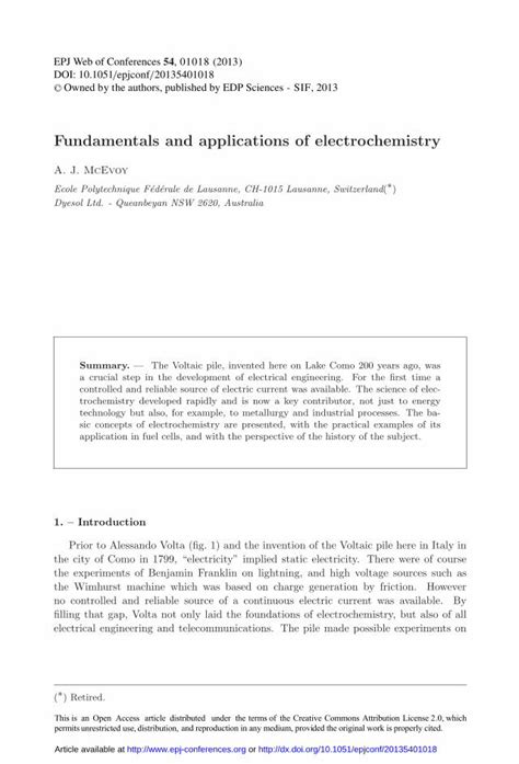 Pdf Fundamentals And Applications Of Electrochemistry Fundamentals