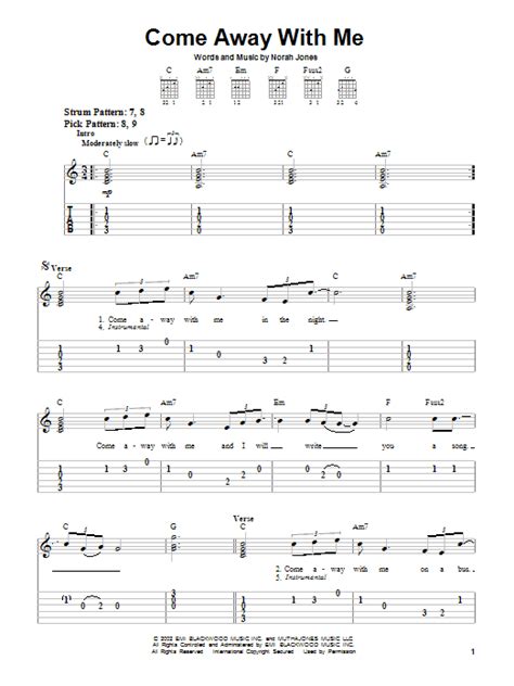 Come Away With Me By Norah Jones Easy Guitar Tab Guitar Instructor