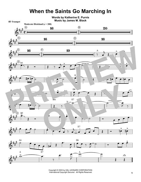 What are the notes for when the saints go marching on recorder? When The Saints Go Marching In Sheet Music | Louis Armstrong | Trumpet Transcription