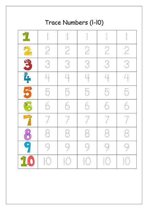 Kindergarten Trace Numbers Worksheet