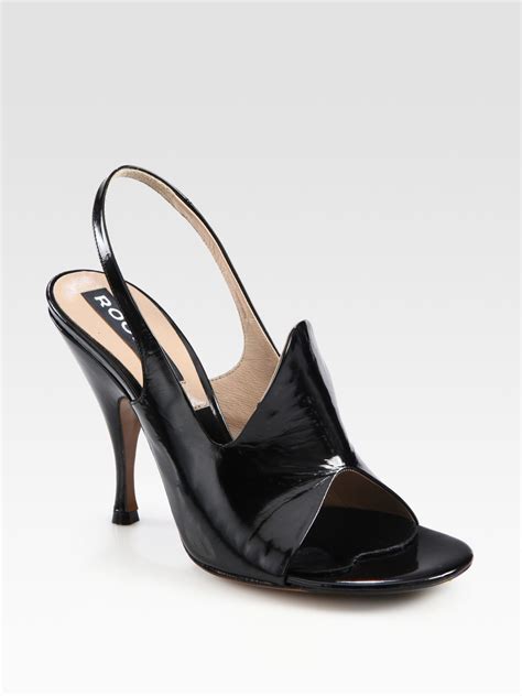 Rochas Patent Leather Slingback Peep Toe Pumps In Black Lyst