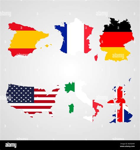 Einstellen Der Karte Flaggen Usa Italien Vereinigtes Königreich