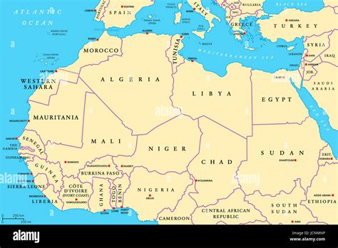 North Africa Countries Political Map With Capitals And Borders From