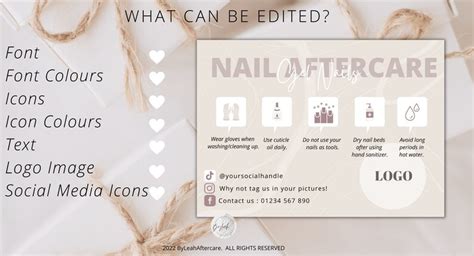Editable Nail Aftercare Cards Aftercare Beauty Gel Nails Etsy Uk