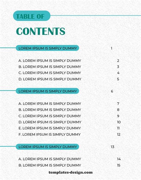 sample table of content | Templates, Template design, Table of contents