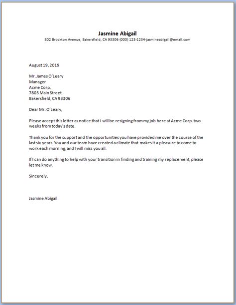 √ Free Printable Resignation Letter Of Job Template Templateral