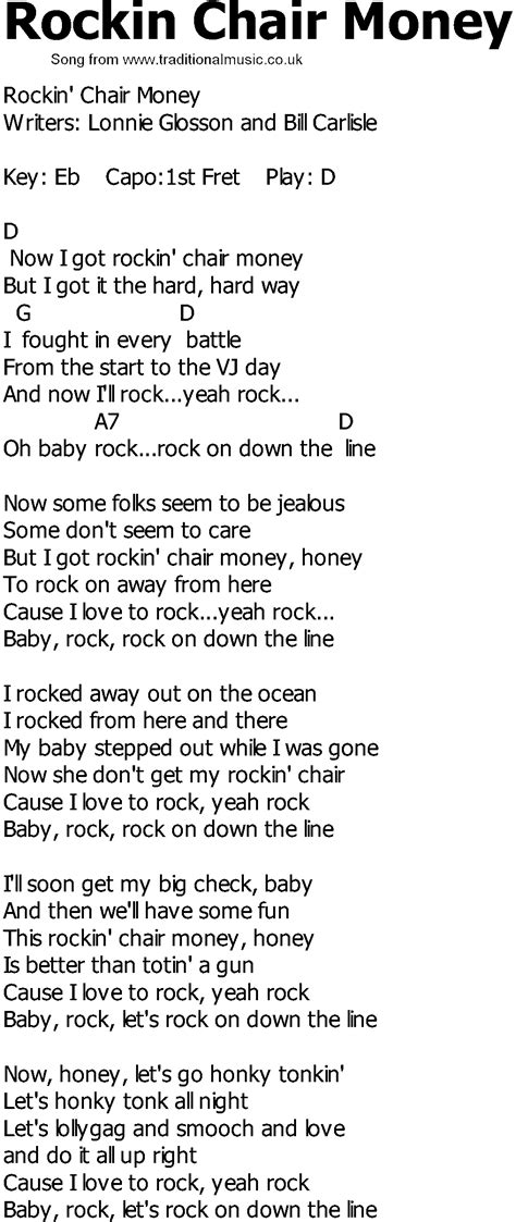 Maybe you would like to learn more about one of these? Old Country song lyrics with chords - Rockin Chair Money