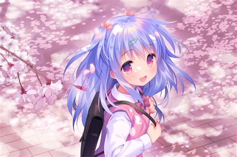 Download 2829x1879 Anime Girl Blue Hair Smiling Loli