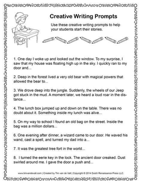 creative writing prompts  tims printables