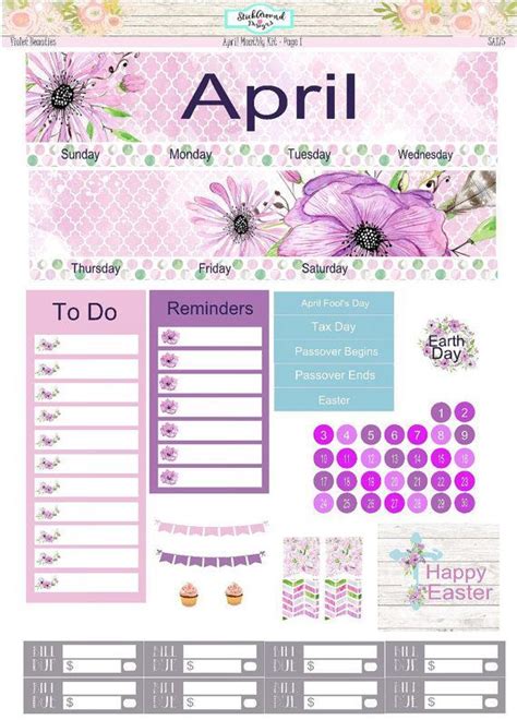 Planner Stickers April 2017 Monthly View Kit By Stickarounddesigns