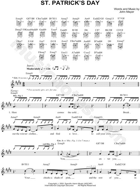 Even if you are not irish, st. John Mayer "St. Patrick's Day" Sheet Music (Leadsheet) in ...
