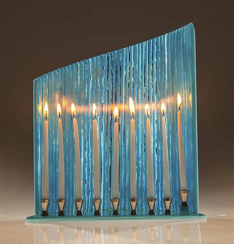 Tall Blue Wall Menorah By Varda Avnisan Art Glass Menorah Artful