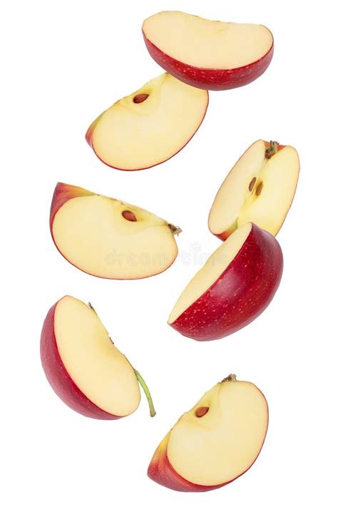 Falling Red Apple Slices Isolated On White Background Stock Image