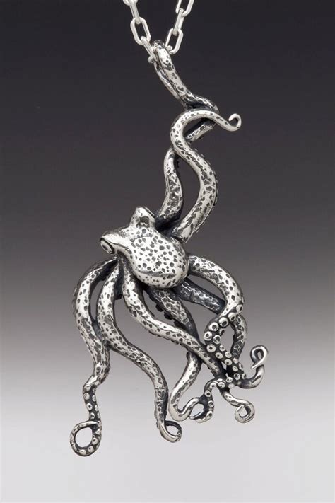 Octopus Necklace Silver Large Octopus Pendant Octopus Etsy