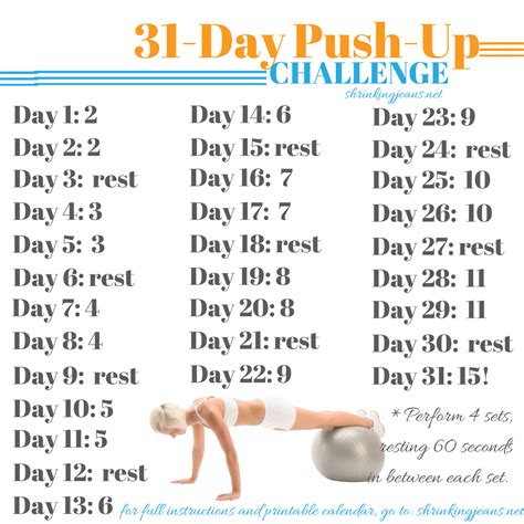 31 Day Push Up Challenge Monthly Workout Calendar Push Up Challenge