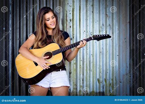 Girl Playing Guitar Stock Image Image Of Pretty Rustic 81864423