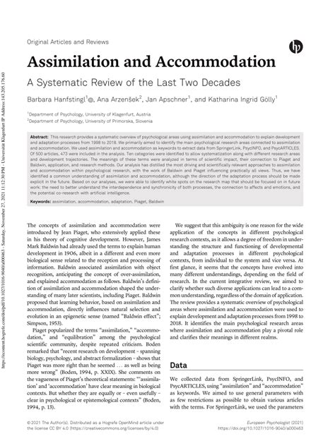 Pdf Assimilation And Accommodation A Systematic Review Of The Last Two Decades