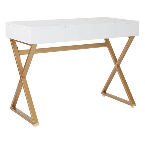 Check spelling or type a new query. Gold Metal/White Wood Vanity Desk with Storage | At Home