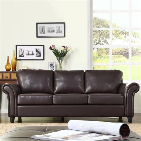 oxford creek contemporary sofa in dark brown faux leather home furniture living room