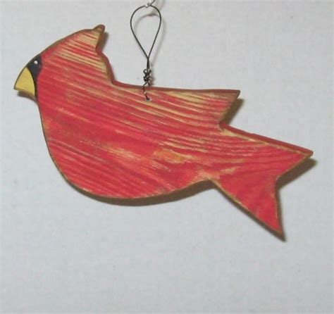 Wood Red Cardinal Ornament Christmas Bird Country Rustic