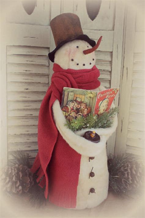 Caroling Snowman Primitive Cloth Snowman Pattern Cf 904 Etsy