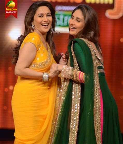 Madhuri In Yellow Saree With Kareena In Green Salwar Cute Marathi Actresses Bollywood