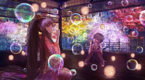 2000x1106 Colorful Girl Anime Popopo5656 Bubbles Manga Pink Coolwallpapersme