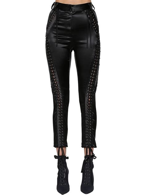 Dolce And Gabbana Lace Up Satin Straight Leg Pants In Black Modesens