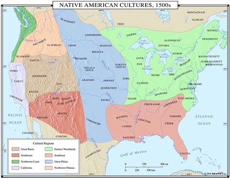 Native American Cultures 1500s Map